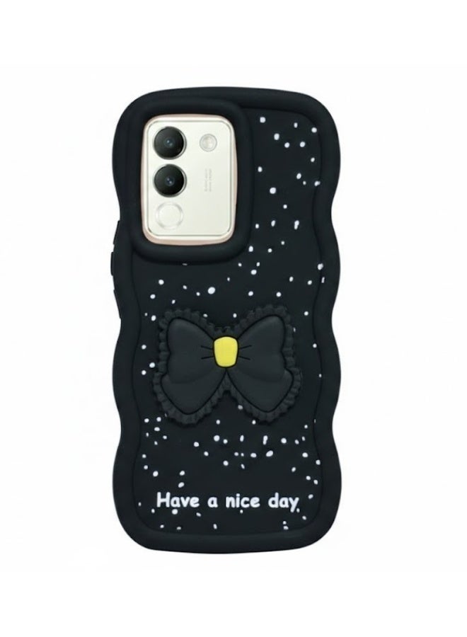 Compatible Case with Vivo V29e, [Drop Protection] 3D Bow Pattern Soft TPU Shockproof Phone Case Full Body Protection (Black)